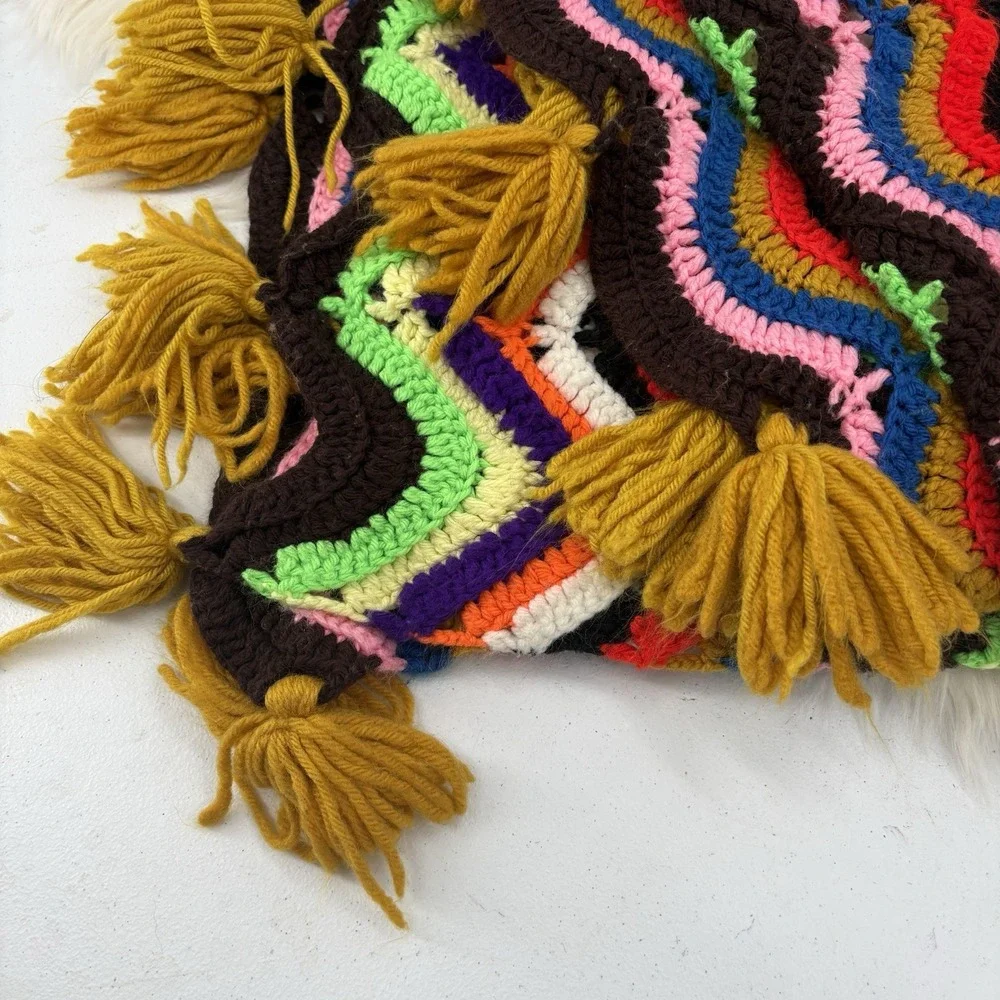 Vintage Mid Century Multi Crochet Zig Zag Pattern Afghan 54